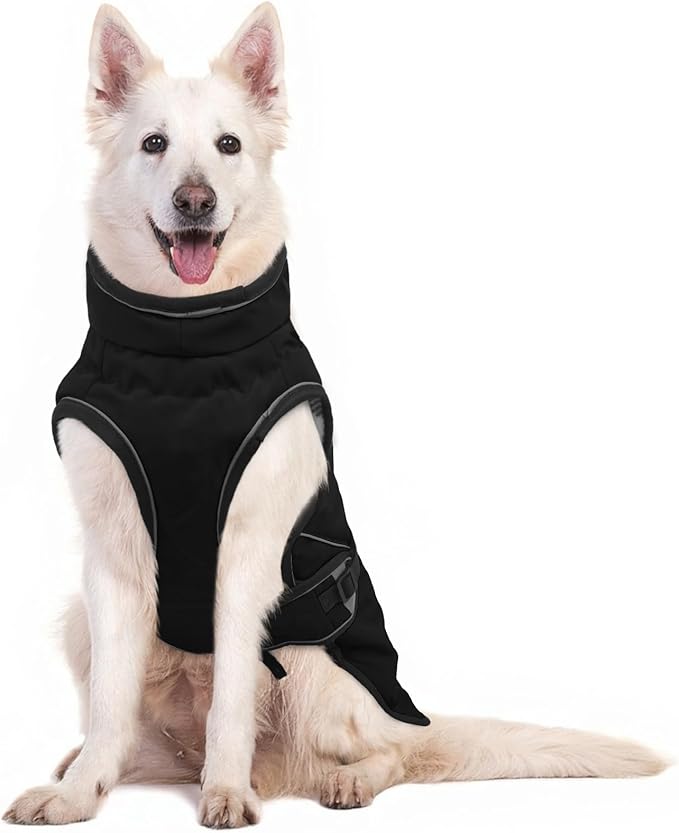 Warm Dog Coat for Winter,Waterproof Jacket with Zipper,Detachable Dog Coat with Adjustable Buckle,Comfortable Jacket for Dogs in Cold and Windy Days.2XL Black