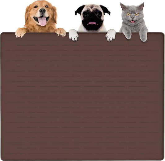 Largest Dog Food Mat, 39.5"x29.5" Silicone Dog and Cat Mat for Food and Water Bowls, Thinken Waterproof Non-Slip XXXL Pet Feeding Mat for Floors (Dark Brown)