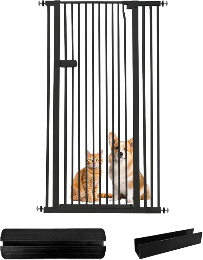 Lumizone Extra Tall Cat Gate 61.02" High Pressure Mounted Extra Wide 2025 New (17 Sizes) 1.37" Gap No Drilling Auto-Close One-Handed Operation Tall Pet Gate for Dogs(Black, 34.25"-38.38"/87-97CM)