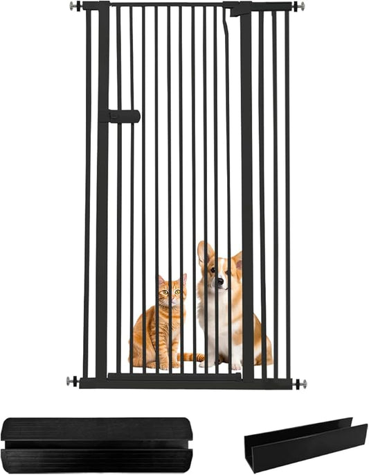 Lumizone Extra Tall Cat Gate 61.02" High Pressure Mounted Extra Wide 2025 New (17 Sizes) 1.37" Gap No Drilling Auto-Close One-Handed Operation Tall Pet Gate for Dogs(Black, 34.25"-38.38"/87-97CM)