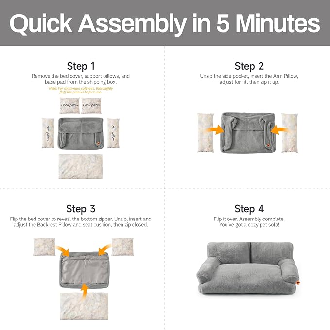 MEWOOFUN Cat Bed for Indoor Cats, Washable Dog Beds for Small Medium Dogs & Cats, Fluffy Cat Couch with Non-Slip Bottom (Grey, 33.5" L x 25.6" W x 11.5" Th)