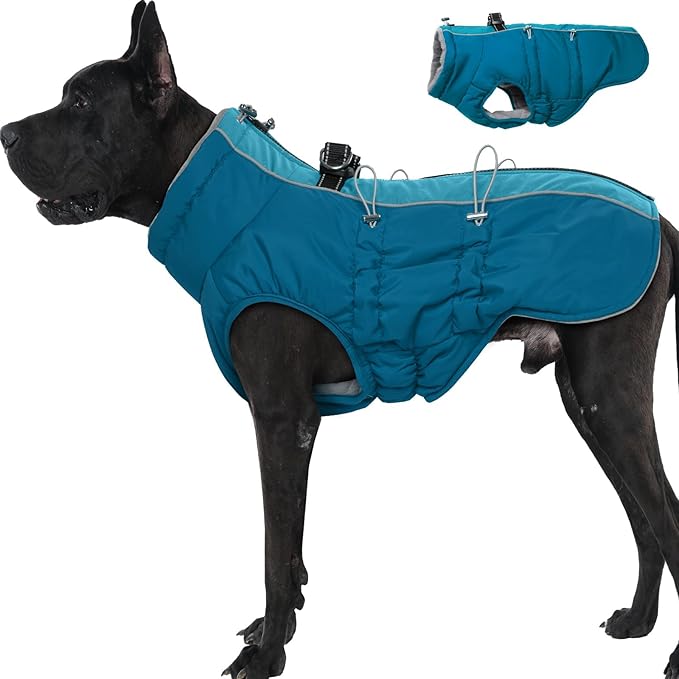 Dog Coat Winter Warm Dog Jackets for Large Dogs Reflective Snowsuit with Harness Fleece Dogs Snow Jacket Waterproof Pet Clothes for Cold Weather