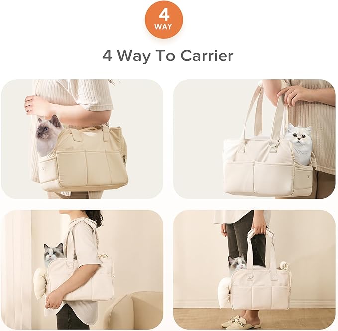 Dog Carriers for Small Dogs, Soft Sided Folding Dog Purse for Dogs Medium Cats Puppies up to 13 Lbs, Washable Breathable Puppy Carrier for Outdoor Travel (Small Beige)