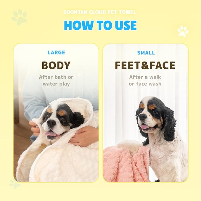 Microfiber Dog Towel Set for Drying Dogs – Absorbent, Quick-Dry, and Soft Towels for Bathing and Grooming Dogs and Cats, Including 2 Different Sized – Cloud Pet Towels (Pink)