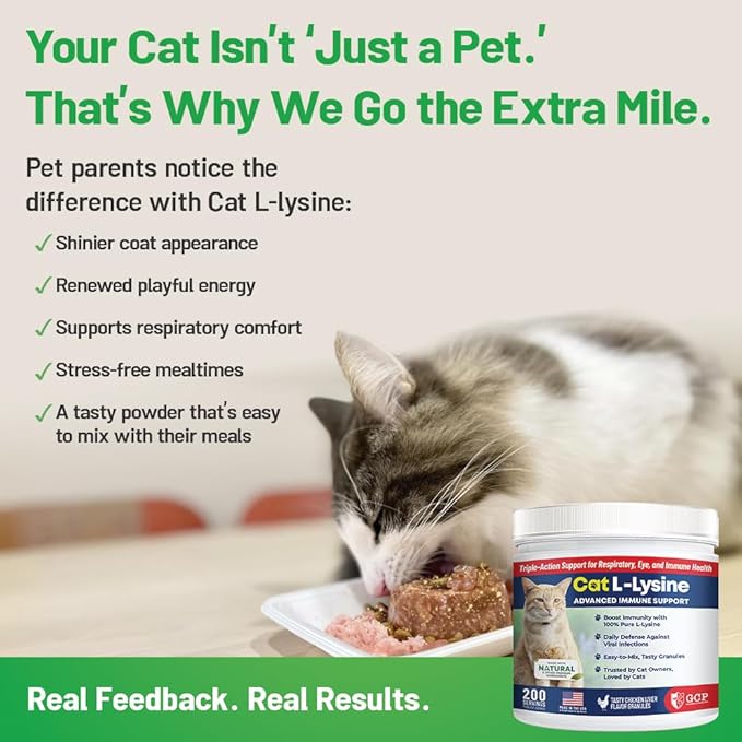 Guardian’s Choice 250mg L-Lysine for Cats, Advanced Immune Support for Respiratory, Eye & Nose Health, Chicken Liver Flavored Lysine Powder for Kittens & Seniors, 200 Servings
