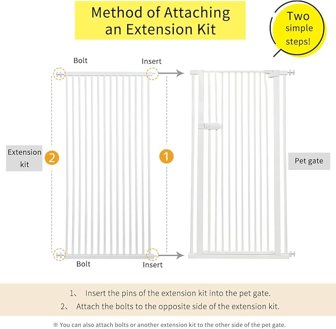 Lumizone Extra Tall Cat Gate Extension Kit 61.02" High Pressure Mounted 2025 New 29.52" Extra Wide 1.37" Gap No Drilling Tall Pet Gate for Dogs (White, 29.52"/75CM)