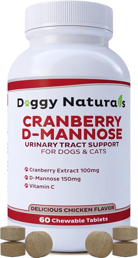 Cranberry D-Mannose for Dogs and Cats Urinary Tract Infection Support Prevents and Eliminates UTI, Bladder Infection Kidney Support, Antioxidant (Single Strength Tablet, 60 Count)