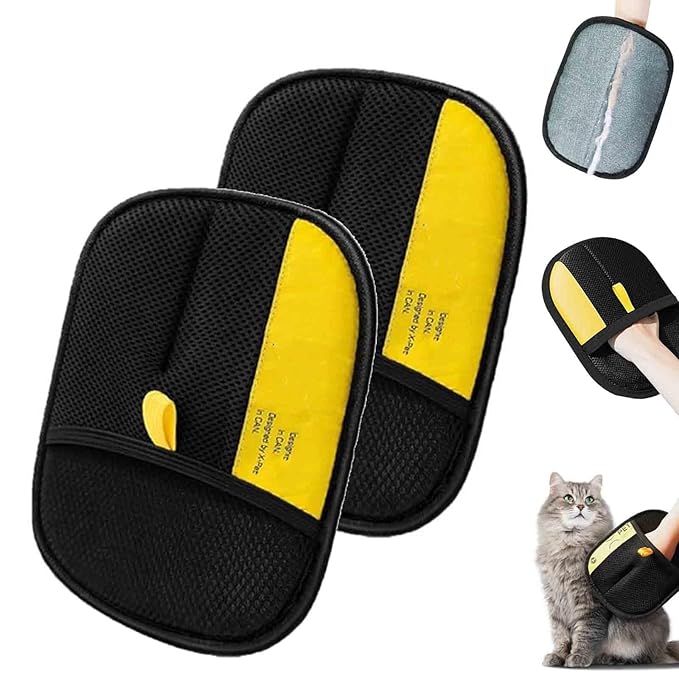 Electrostatic Pet Hair Removal Gloves, Static Removal Gloves for Pet Hair, Double-Sided Reusable Cat & Dog Electrostatic Gloves for Couch, Clothing, Carpet, Car Seat (Yellow, 2PCS)