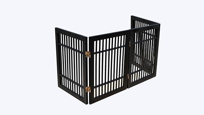 Pet Dog Gate Strong and Durable Freestanding Folding Acacia Hardwood Portable Wooden Fence Indoors or Outdoors by Urnporium (Black Pet Gate, 4 Panel 24" Tall)
