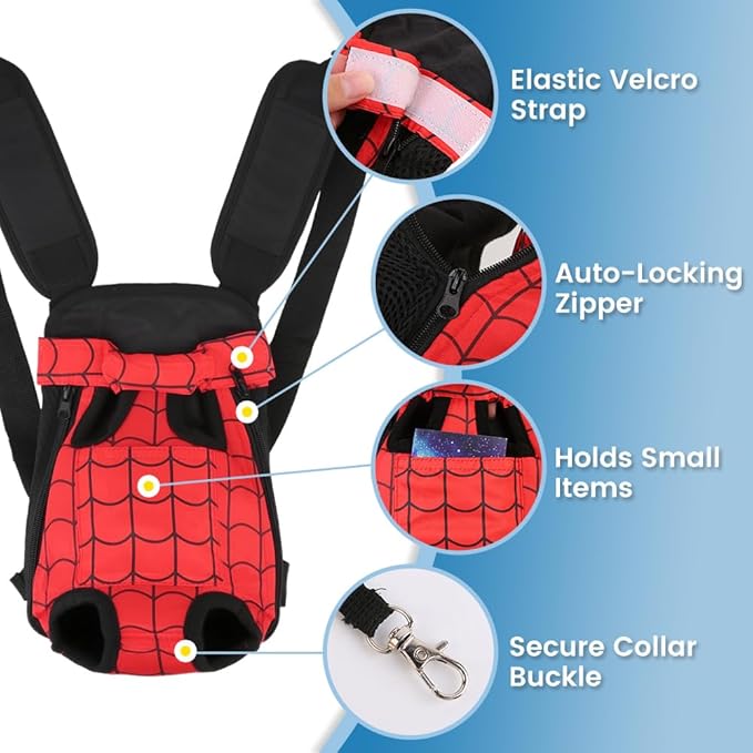 Dog Backpack Carrier, Front Pocket for Essentials, Legs Out Carrying Sling Travel Bag for Small Medium Dogs 2.5-4 Lbs, Soft Wearable Puppy Chest Carry Backpacks for Walking/Hiking/Camping/Traveling