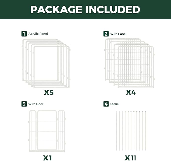 FXW Pawadise Acrylic & Wire Mesh Indoor Dog Playpen, Heavy Duty 32 Inch 10 Panels Metal Dog Pen for Small and Medium Dogs, White│Patented