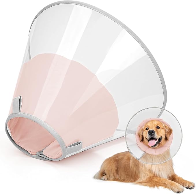 Dog Cone Collar to Stop Licking, Clear Elizabeth Recovery Collar with Soft Pad for Large, Medium, Small Dogs, Pet Head Cone Alternative After Surgery, Neutering, Injury (L)