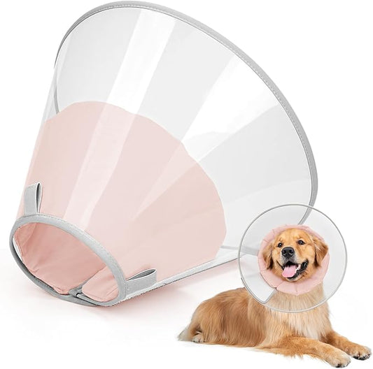 Dog Cone Collar to Stop Licking, Clear Elizabeth Recovery Collar with Soft Pad for Large, Medium, Small Dogs, Pet Head Cone Alternative After Surgery, Neutering, Injury (L)