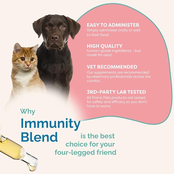 PranaPets Immunity Blend Supplement for Dogs & Cats | Naturally Helps Relieve Fatigue & Weakness in Pets | Promoting Increased Energy, Normal Appetite & Immune Support