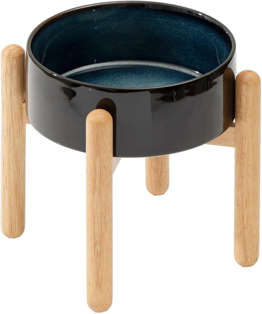 Ceramic 8.2inch Raised Dog Bowl with Stand for Large - Breed Dogs, Pet Food and Water Feeder(Single Bowl with Stand - Starry Sky)