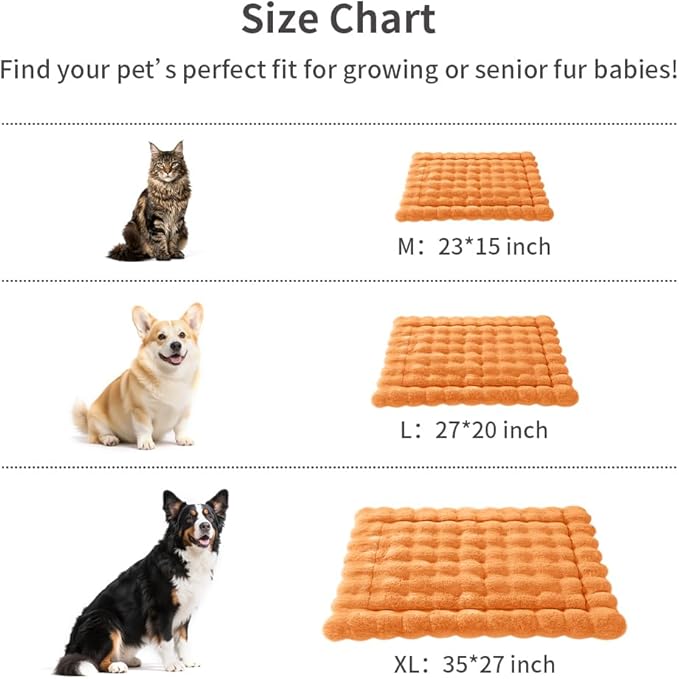 Cat Beds for Indoor Cats Faux Fur Pet Pad Mat Plush Kitten Bed with Non-Slip Bottom for Carriers/Couch Dog & Puppy Friendly 23 x 15 Inch Medium Orange