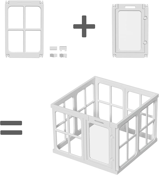 Clear Dog Playpen Indoor, 24" Acrylic Plastic Pet Play Pen with Door, Playpen for Puppy Cat Rabbit Ferret, Easy to Install Preferable Playpen for Small Dogs, Customizable, White 8 PCS