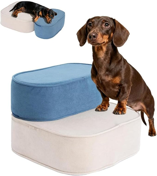 Dog Stairs for High Beds 10.6" H 2-Step Pet Steps Non-Slip Balanced with Anti-Slip Washable Cover and Suitable Durable High Density Foam for Small Dogs Cats or Senior Dogs with Arthritis