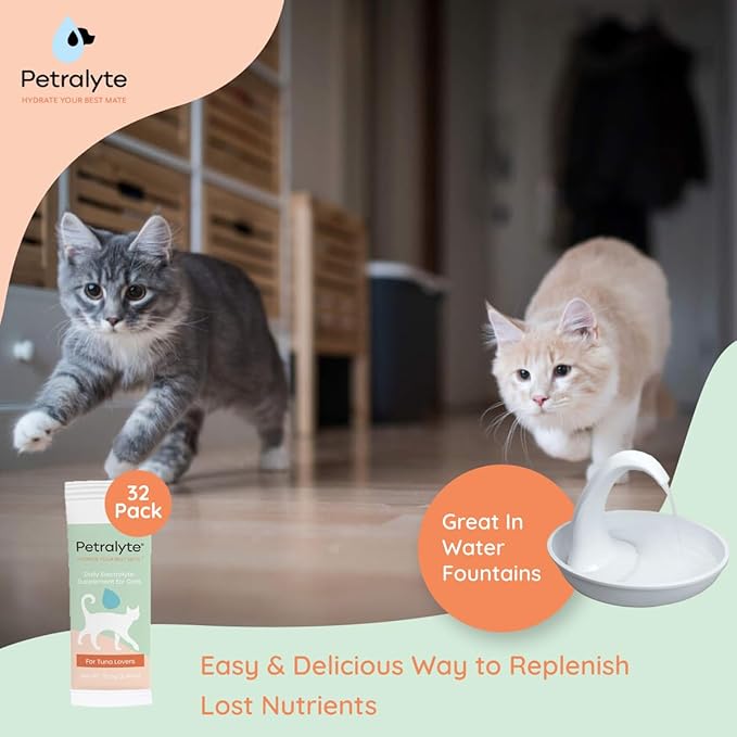 Cat Hydration Electrolyte and Cat Joint Supplement | Hydration Support for Cats w/Glucosamine, Chondroitin, L-Glutamine, Taurine, Lysine & Prebiotics | for Tuna Lovers | 32 Packets