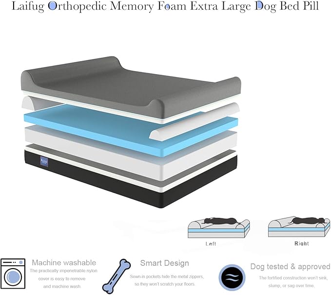 Laifug Orthopedic Memory Foam Extra Large Dog Bed Pillow(50"x36"x10", Chocolate) Durable Water Proof Liner & Removable Washable Cover & Smart Design