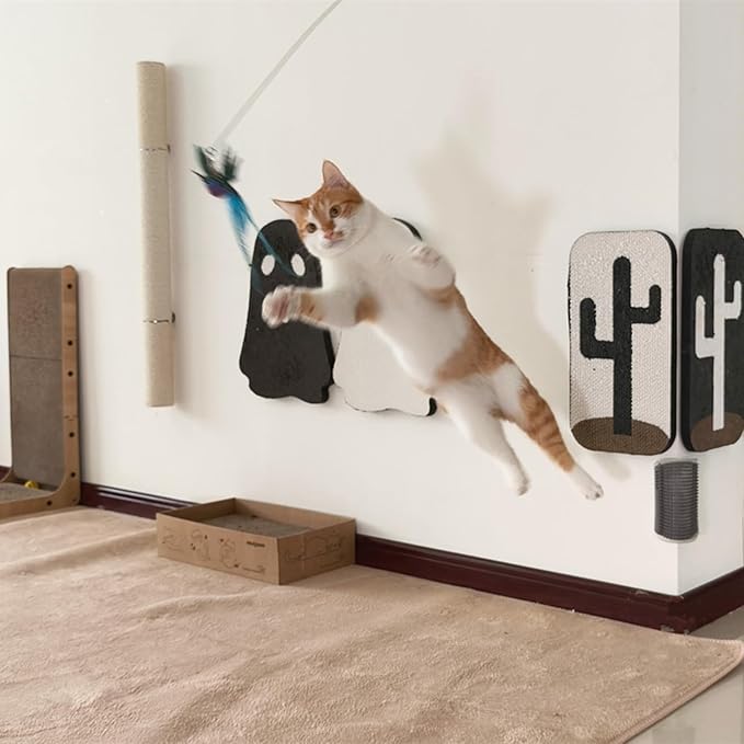 Interactive Cat Toys for Indoor Cats - 35'' Steel Wire and 6PCS Feather Bird Refills,Teaser Toy,Cat Wand Toy,Feathers & Bells, Realistic Bird Impression (7 PCS)