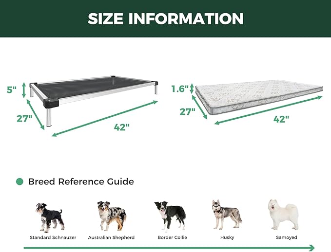 FXW TitanNest Chew-Proof Elevated Dog Bed, Raised Cot for Indoor/Outdoor/Camping Use, Durable & Waterproof Cooling Pet Bed with Exclusive Cover for Medium Dogs, 42.0" L x 27.0" W x 5.0" H, Black