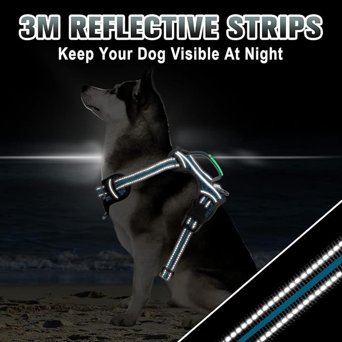 BARKBAY No Pull Dog Harness Large Reflective Dog Harness with Front Clip and Easy Control Handle for Walking Training Running with ID tag Pocket(Blue/Black,S)