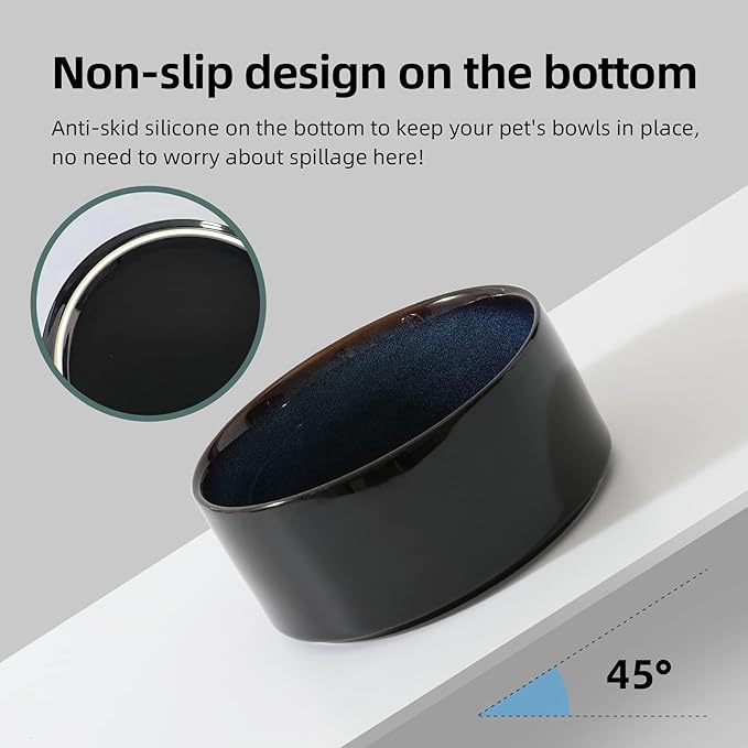 Ceramic 5.1inch Set of 2 Dog and Cat Bowls, 2pcs Anti-Slip Food and Water Feeder Dishes for Puppies, Kitties, Cats(2 Bowls, Starry Sky)