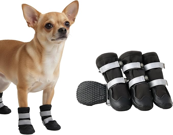 Spark Paws Dog Shoes, Waterproof Dog Boots for Medium to Large Dogs, Non Slip, Breathable Dog Booties and Paw Protectors - 4PCS Doggie Hiking Boots with Reflective Straps - Black, Size 1
