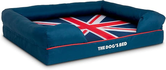 The Dog's Bed Replacement Outer Cover ONLY (Outer Cover ONLY - NO Bed, NO Waterproof Inner) for The Dog's Bed, Washable Oxford Fabric, Large (Blue with Red Piping UK Flag Embroidery & Centre Flag)