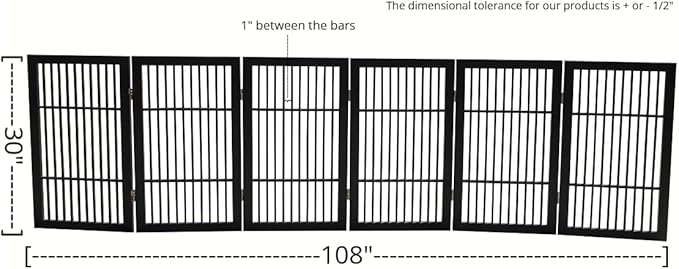 Pet Dog Gate Strong and Durable Freestanding Folding Acacia Hardwood Portable Wooden Fence Indoors or Outdoors by Urnporium (Black Pet Gate, 6 Panel 30" Tall)