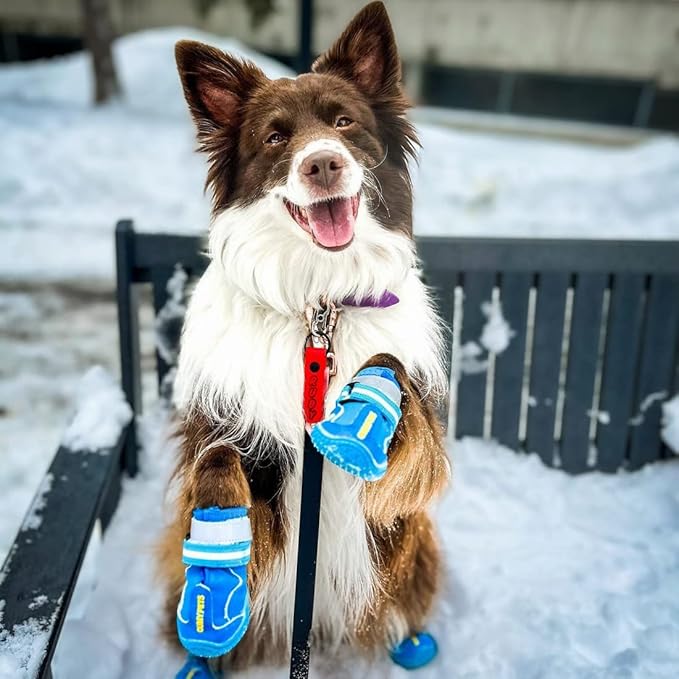 QUMY Dog Shoes for Large Dogs, Medium Dog Boots & Paw Protectors for Winter Snowy Day, Summer Hot Pavement, Waterproof in Rainy Weather, Outdoor Walking, Indoor Hardfloors Anti Slip Sole Blue 1