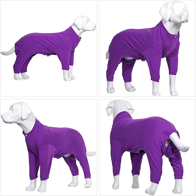 Lovelonglong Four Feet Dog Lightweight Pajamas, Pure Cotton Dog Jumpsuits 4 Legs Dog Onesies T-Shirt Stylish PJS Puppy Costume for Large Medium Small Dogs Purple S