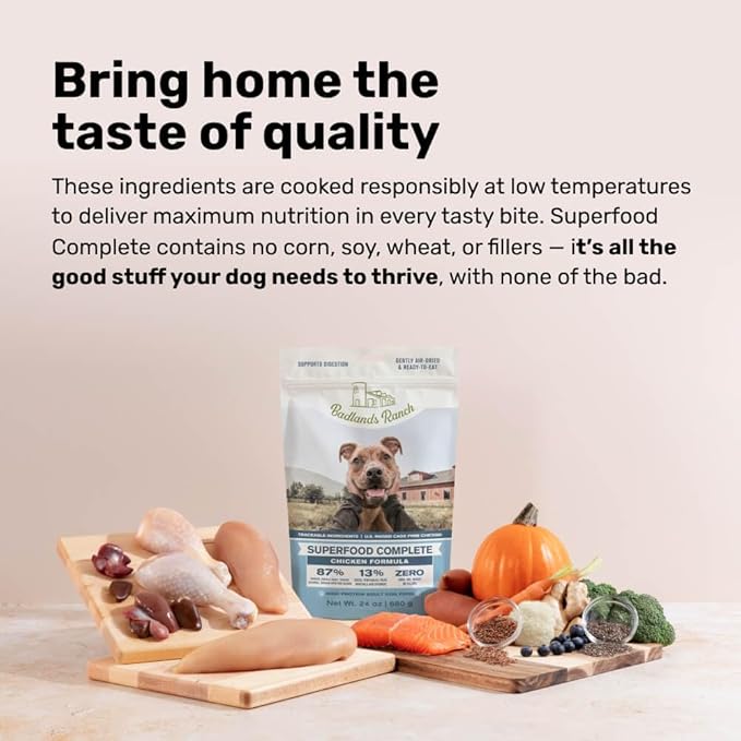 by Katherine Heigl- Superfood Complete, Air-Dried Adult Dog Food - High Protein, Zero Fillers, Superfood Nutrition (24 Ounce (Pack of 4), Chicken)