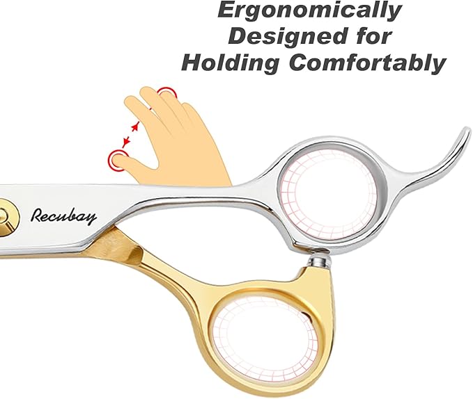 Dog Cat Scissors for Grooming, Pet Shears for Thick Coats and Matted Hair, Thinner Curved Straight Chunker Stainless Steel Shears (7.0" Chunker Gold-Silver)