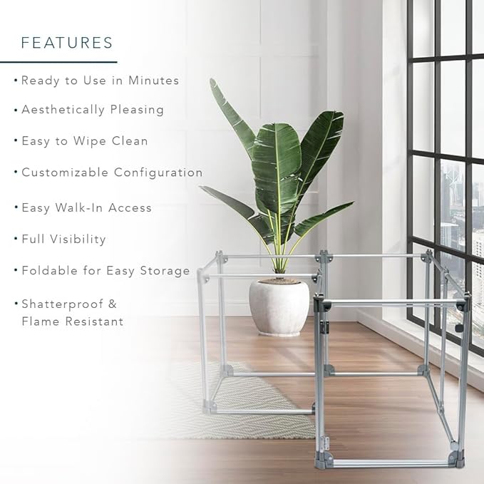 Front Row Foldable Dog Playpen – Durable and Portable Puppy Playpen for Exercise, Rest & Play – Clear Fence Panels with Aluminum Rods and Crate for Dogs and Other Small Pets (Silver, 8-Panel)