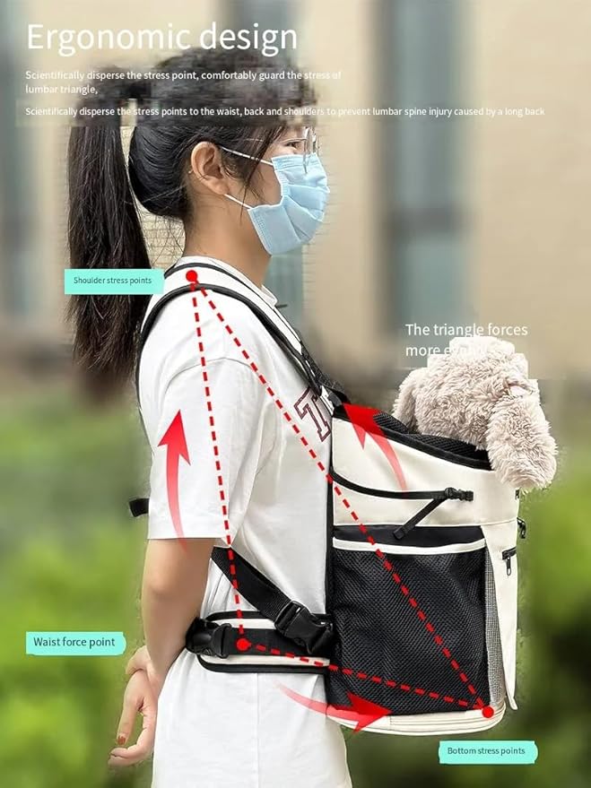 Bag for Cats Chest Dog Backpack Small Dog cat go Out Bag Break Free Walk Dog Dirty pet Backpack Car (Beige, Large)