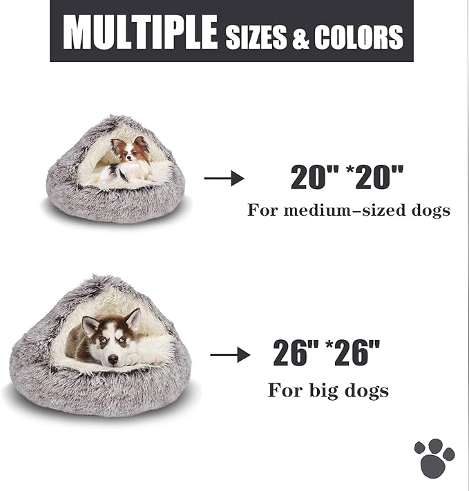 ShinHye Cat Bed Round Plush Fluffy Hooded Cat Bed Cave, Cozy for Indoor Cats or Small Dog beds, Soothing Pet Beds Doughnut Calm Anti-nxiety Dog Bed - Waterproof Bottom Washable, (23×23inch, Coffee)