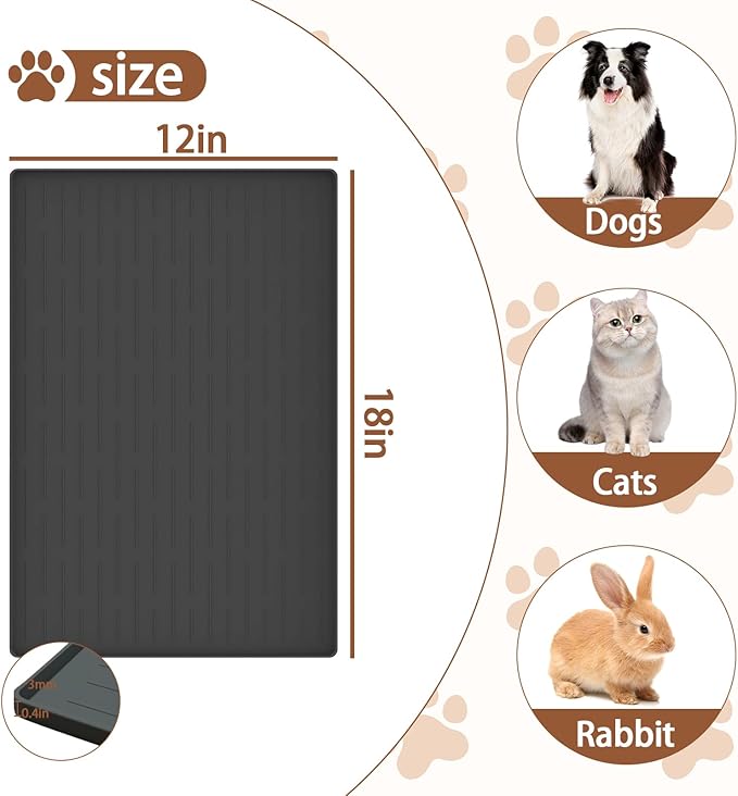 18"x12" Dog Food Mat, Silicone Dog and Cat Mats for Food and Water Bowls, Waterproof Raised Edge Pet Feeding Mat for Contain Spills Protects Floors, Multiple Colors & Sizes for Pets, Dark Blue