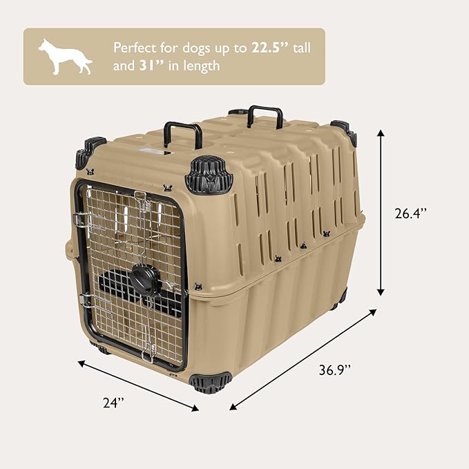 Mammoth Guardian Dog Kennel 36" Heavy Duty Travel & Outdoor Crate for Puppies, Small, Medium & Large Dogs, Secure 3 Bolt Lock, Adventure Ready for Hunting, Camping & Offroad – Desert Sand Tan