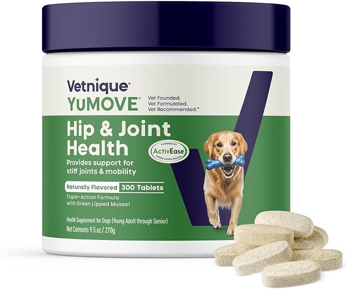 YuMOVE Hip & Joint Supplement for Dogs with Glucosamine, Hyaluronic Acid, Green Lipped Mussel & Omega 3 Joint Supplement - Regular and Advanced Strength (300ct, Chewable Tablets)