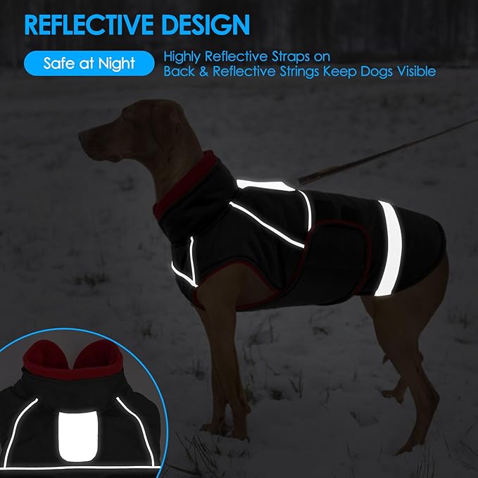KOESON Dog Winter Coat, Warm Dog Jacket with Leash Hole for Easy Walk, Waterproof Pet Fleece Vest with Adjustable Hook & Loop Closure, Reflective Windproof Cold Weather Coat for Small Dogs, Black XS