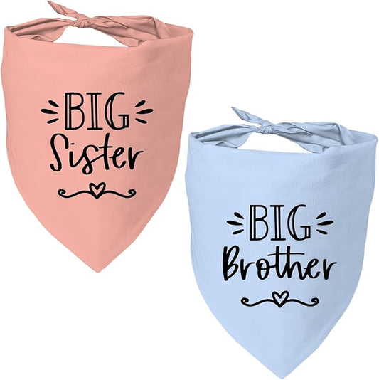 2 Pack Big Sister Big Brother Dog Bandanas, Adjustable Pet Bandana for Pregnancy Announcement, Soft Triangle Scarf for Small Medium Large Dogs, Puppy Sibling Reveal Accessories