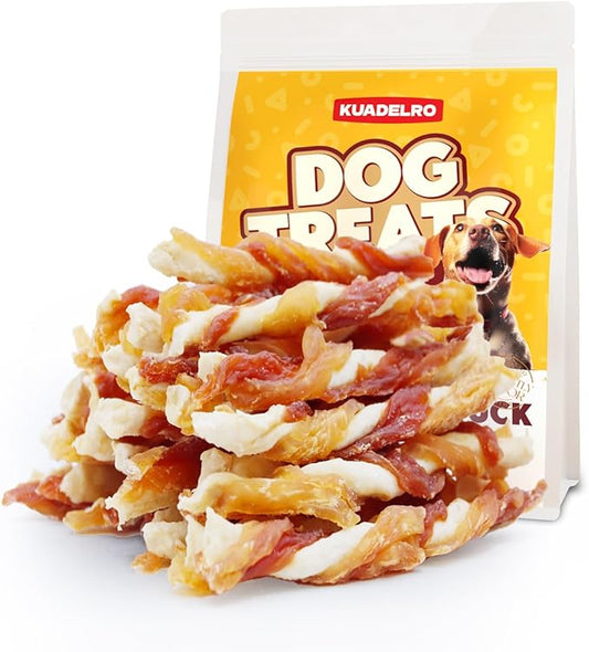 Triple Flavor Dog Jerky Treats, Real Chicken Duck and Cod Twist Strips Dog Training Treats Snacks Healthy Rawhide-Free Chews for Small Medium Large Breeds 10.54oz