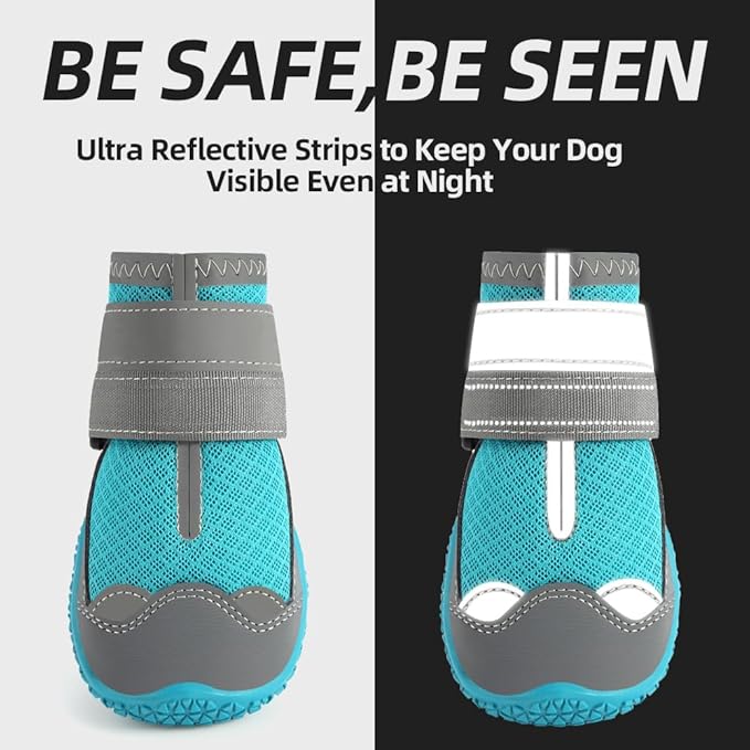 Dog Shoes for Large Dogs, Medium Dog Boots & Paw Protectors for Hardwood Floors, Outdoor Dog Booties for Hot Pavement Winter Snow Hiking, Breathable Dog Shoes with Reflective Strips Size 6