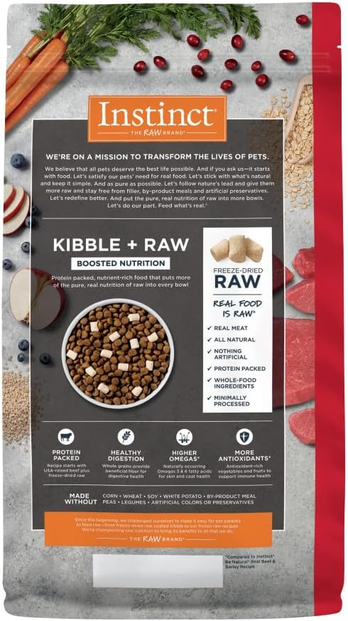Instinct Raw Boost, Natural Dry Dog Food with Freeze Dried Pieces, High Protein, Whole Grain Recipe - Real Beef & Barley, 3.5 lb. Bag