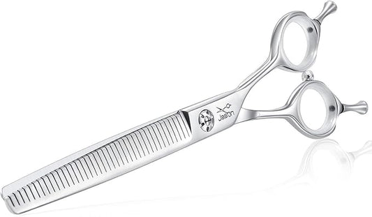 JASON 7" Dog Grooming Scissors, Combines Cutting, Thinning, Blending and Texturizing Features, Reversible Pet Trimming Shears, JP 440C (40-teeth, Silver)