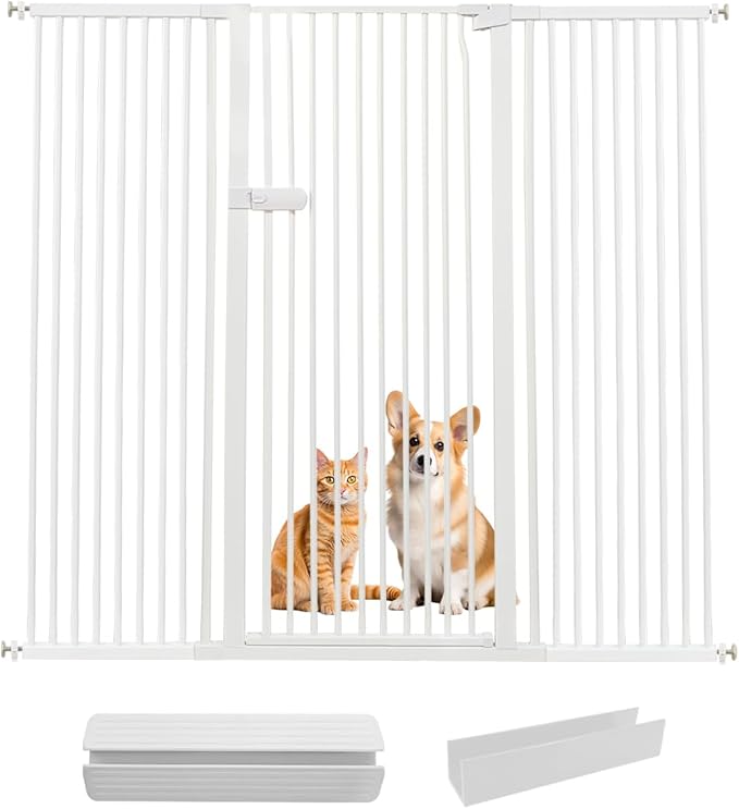Lumizone Extra Tall Cat Gate 61.02" High Pressure Mounted Extra Wide 2025 New (17 Sizes) 1.37" Gap No Drilling Auto-Close One-Handed Operation Tall Pet Gate for Dogs(White, 63.39"-67.71"/161-171.5CM)