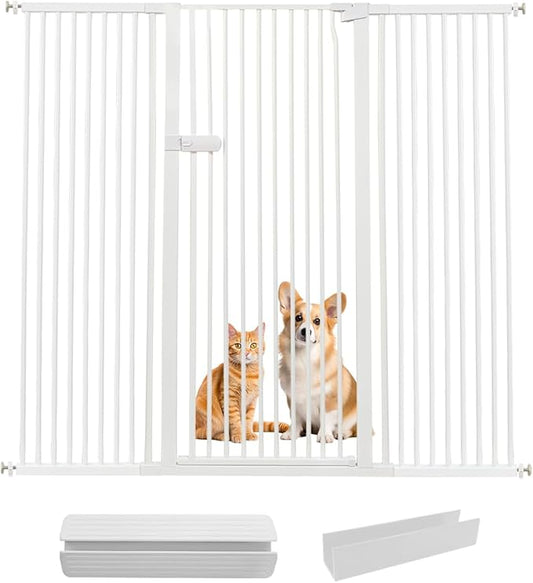Lumizone Extra Tall Cat Gate 61.02" High Pressure Mounted Extra Wide 2025 New (17 Sizes) 1.37" Gap No Drilling Auto-Close One-Handed Operation Tall Pet Gate for Dogs(White, 63.39"-67.71"/161-171.5CM)