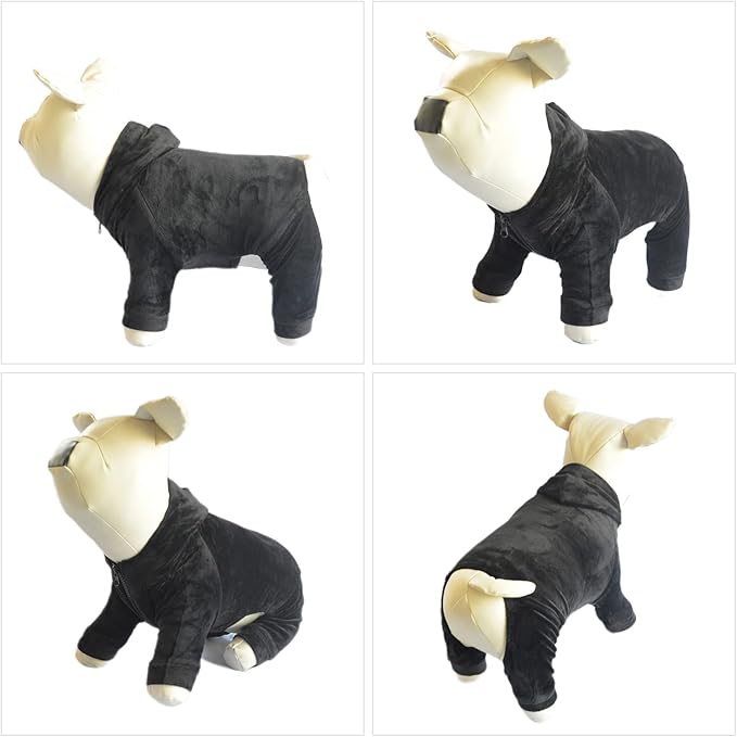 Dog Pajamas Pet Jumpsuits PJS for All Seasons, Velvet Dog Hoodies 4 Legs Four Feet Dog Onesies Stylish PJS Puppy Costume Cotton Liner Warm Pet Clothes for Small Medium Large Dogs Black XL